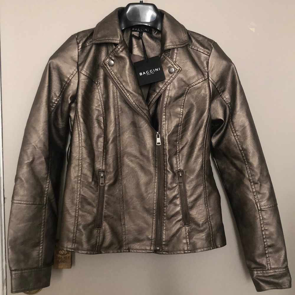 Baccini NYC Vegan Leather Biker Moto Jacket Size S